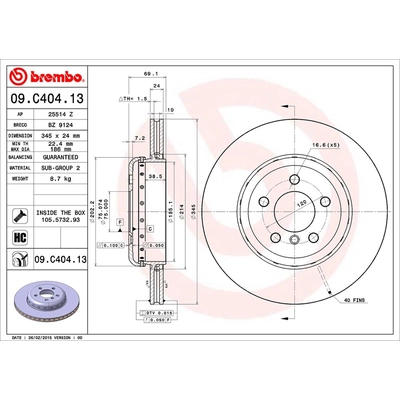 Rear Premium Rotor by BREMBO - 09.C404.13 (1 Qty) pa2