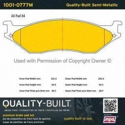 Rear Semi Metallic Pads by QUALITY-BUILT - 1001-0777M pa1