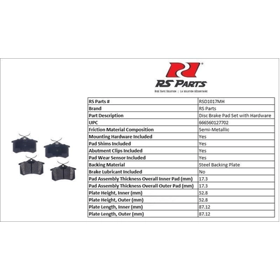 RS PARTS - RSD1017MH - Plaquettes arrière semi-métallique pa4