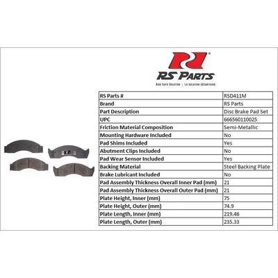 RS PARTS - RSD411M - Plaquettes arrière semi-métallique pa2